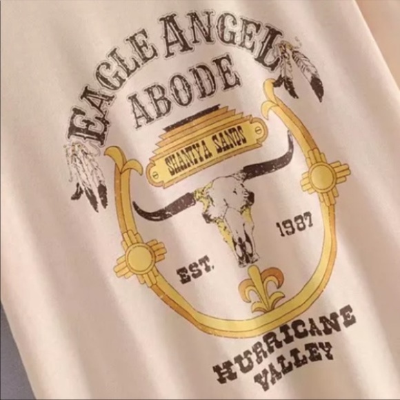 Boho Eagle Angel Western Graphic Cream Tee - Picture 4 of 4